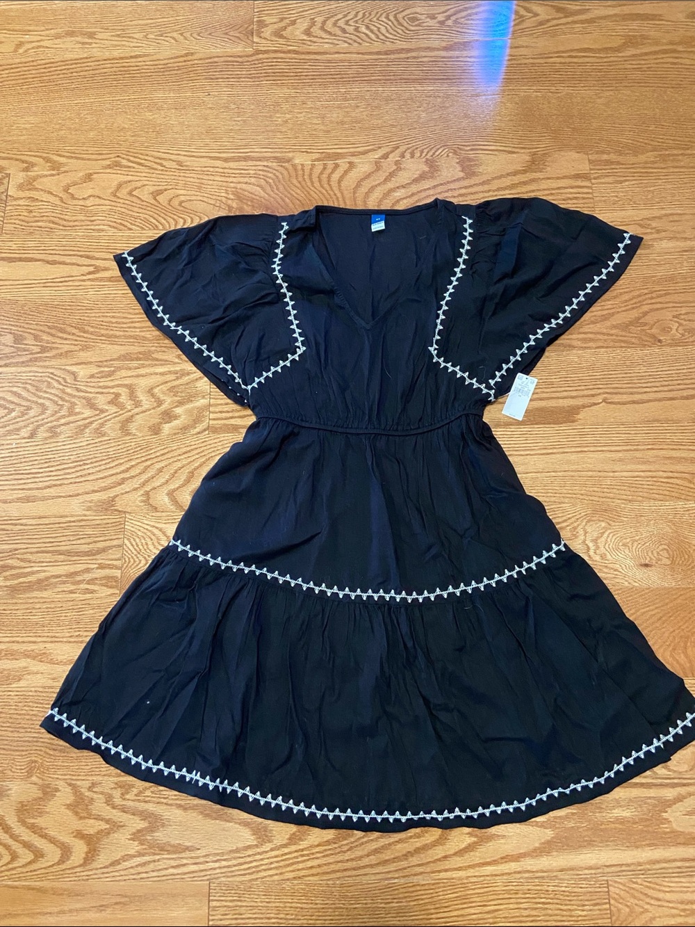 Black Embroidered V-Neck Tiered Dress, NWT